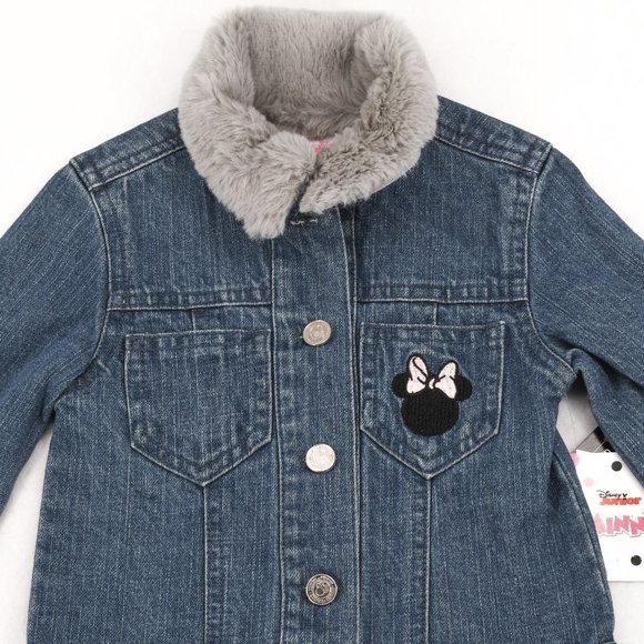 Disney Minnie Mouse Jacket Toddler Girls Faux Fur Trim Long Sleeve Denim Blue 2T - Picture 4 of 7